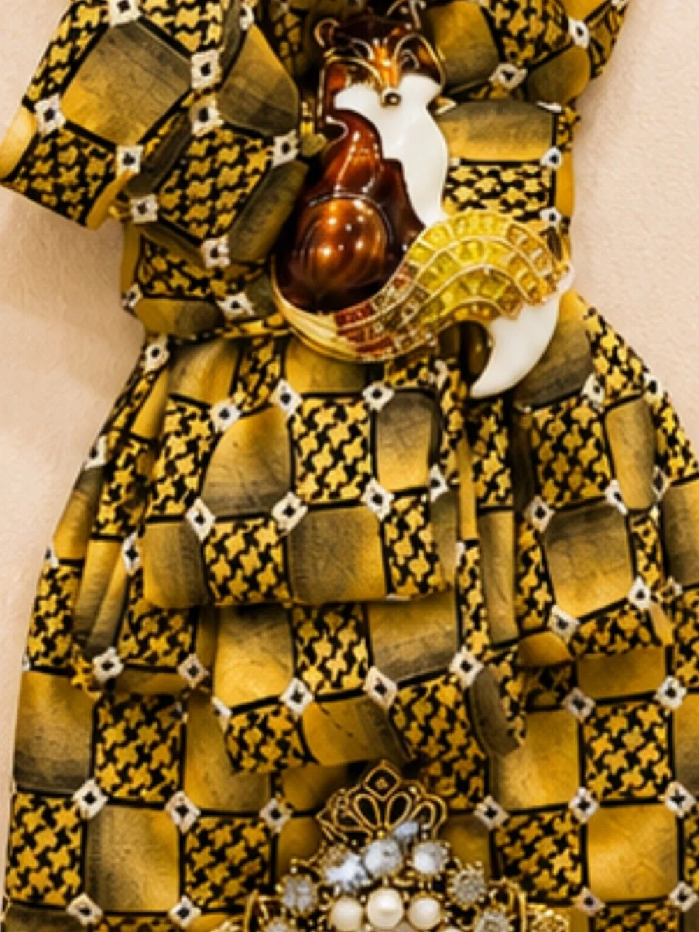 One of a Kind Handcrafted 100% Silk Tie Necklace Brown Fox Wearable Art